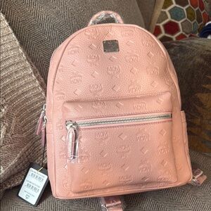 MCM Pink Embossed Backpack with Structured Design